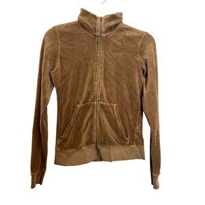Vintage Y2K Juicy Couture Velour Zip-Up Jacket Womens Size L Tan Brown High Coll